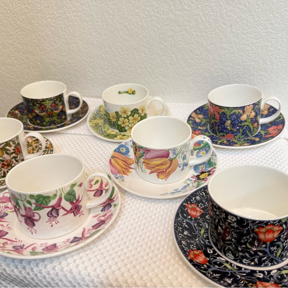 Colorful Floral Teacup and Saucer Collection